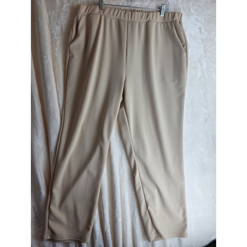 Emery Rose Women's‎ Beige Textured Wide Leg Elastic Waist Pants Plus Size 4XL